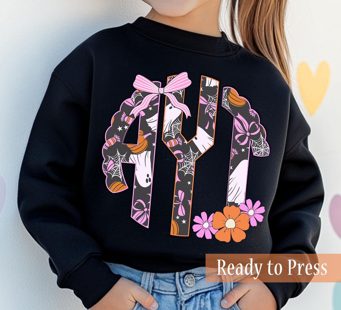 Cute Halloween Ghosts Scallop Circle Monogram - Ready to Press DTF Transfers