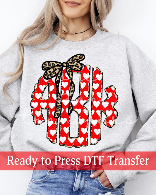 Valentine's Day Distressed Hearts Leopard Coquette Monogram - Ready to Press DTF Transfers