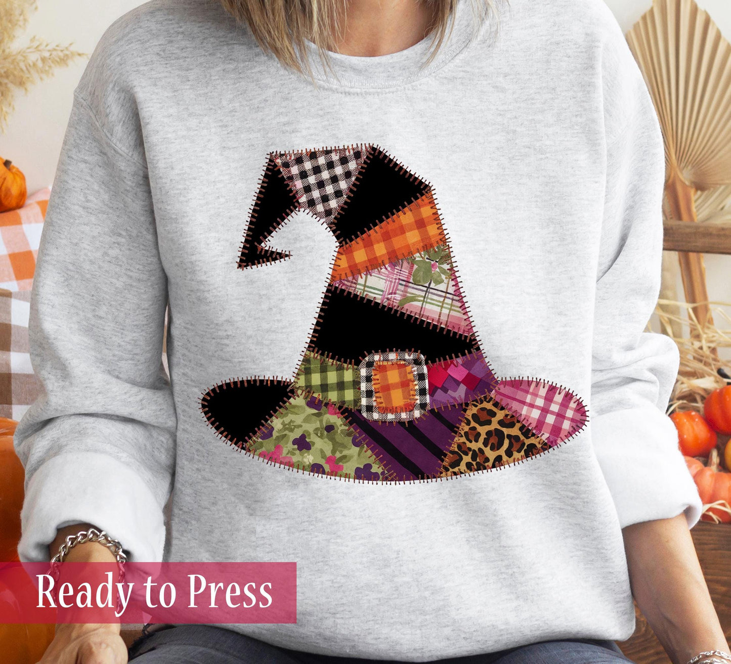 Faux Patchwork Halloween Witch Hat - Ready to Press DTF Transfers