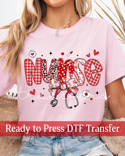 Shabby Chic Valentine's Day Coquette Nurse - Ready to Press DTF Transfers