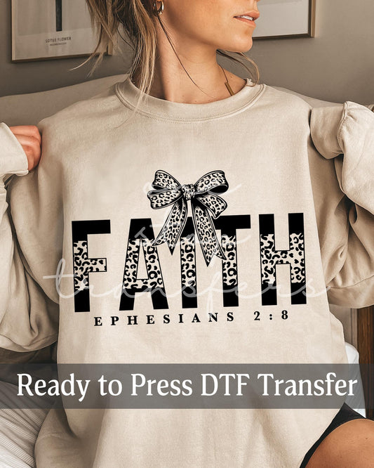 Coquette Leopard FAITH Ephesians 2:8 - Ready to Press DTF Transfers