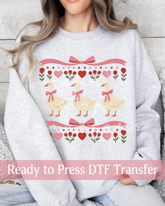 Valentine's Day Vintage Coquette Hearts and Flowers Love Geese - Ready to Press DTF Transfers