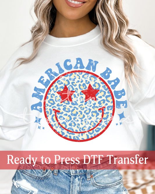 American Babe Smiley Face - Ready to Press DTF Transfers