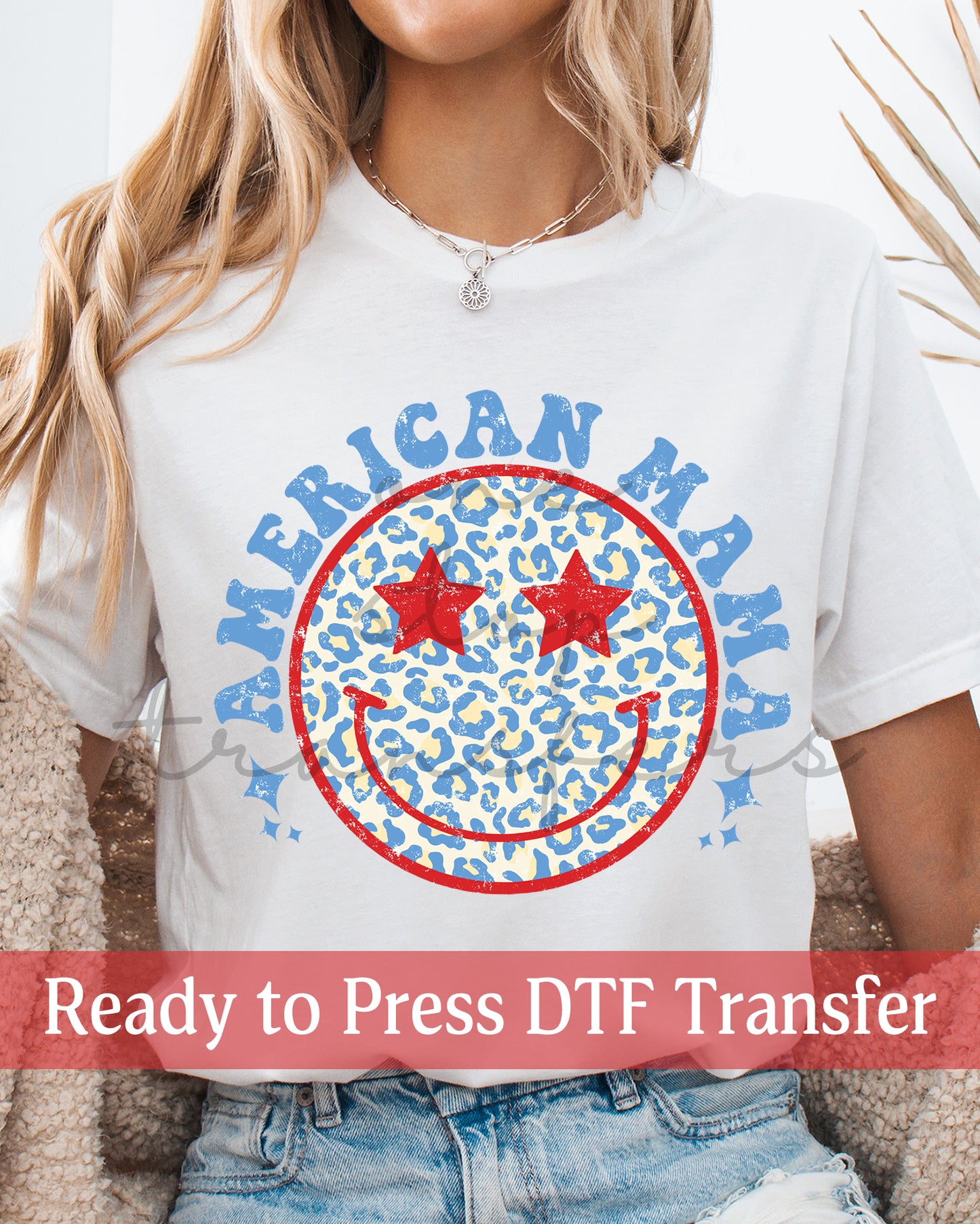 American Mama Smiley Face - Ready to Press DTF Transfers