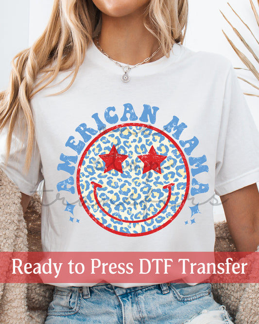 American Mama Smiley Face - Ready to Press DTF Transfers