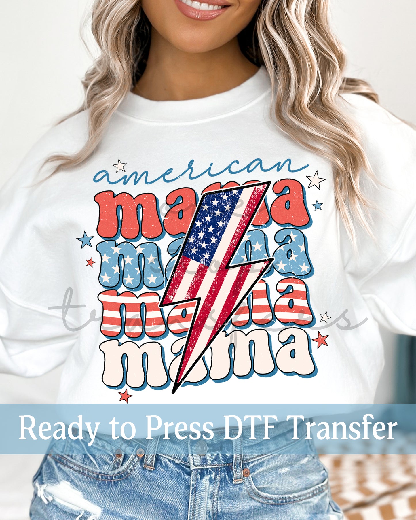 Patriotic Stacked American Mama - Ready to Press DTF Transfers