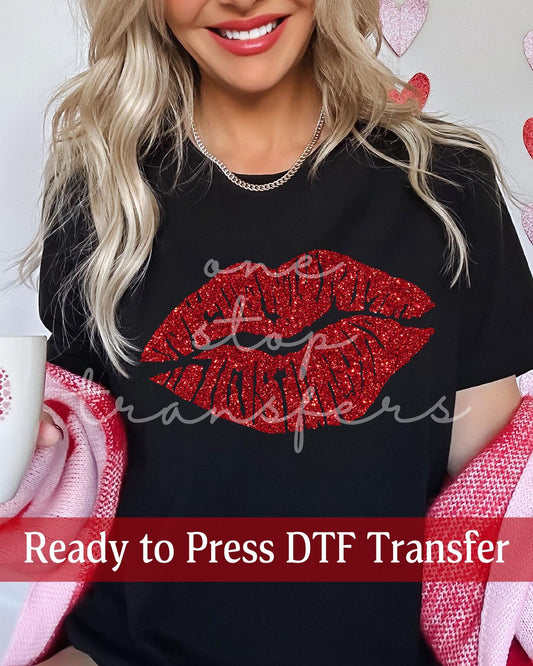 Valentine's Day Red Faux Glitter Lips - Ready to Press DTF Transfers