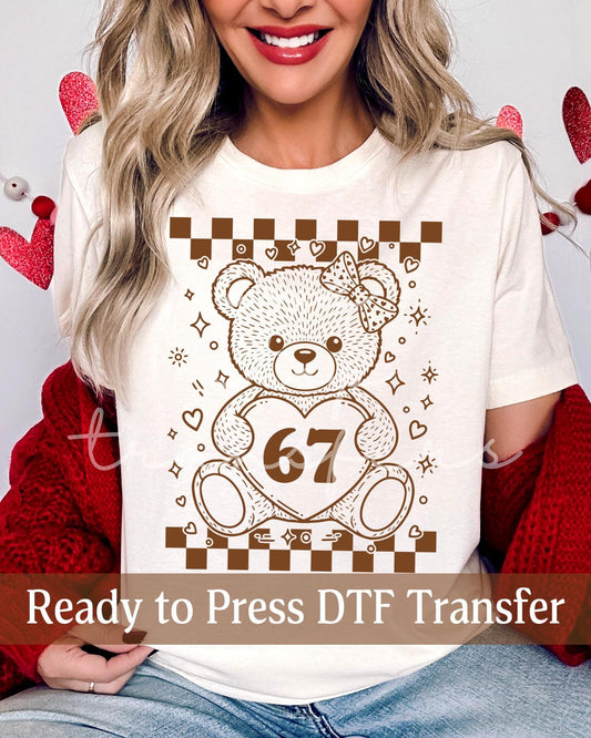 Valentine's Day Preppy Checker 67 Brown Bear - Ready to Press DTF Transfers