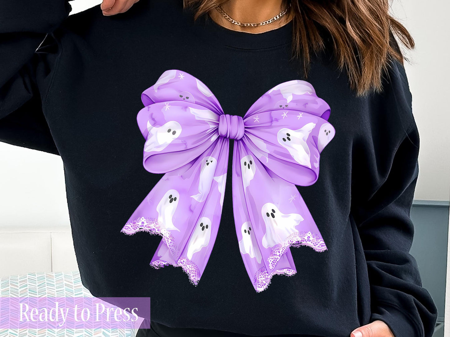 Purple Coquette Halloween Ghost Bow - Ready to Press DTF Transfers