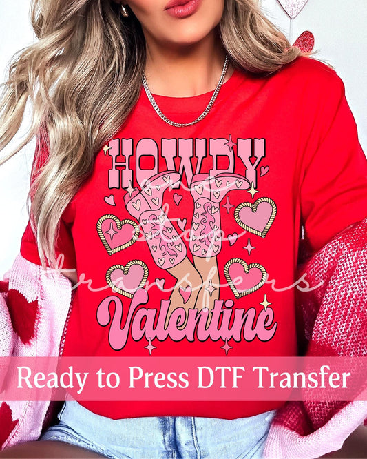 Valentine's Day Howdy Valentine Cowgirl Boots - Ready to Press DTF Transfers