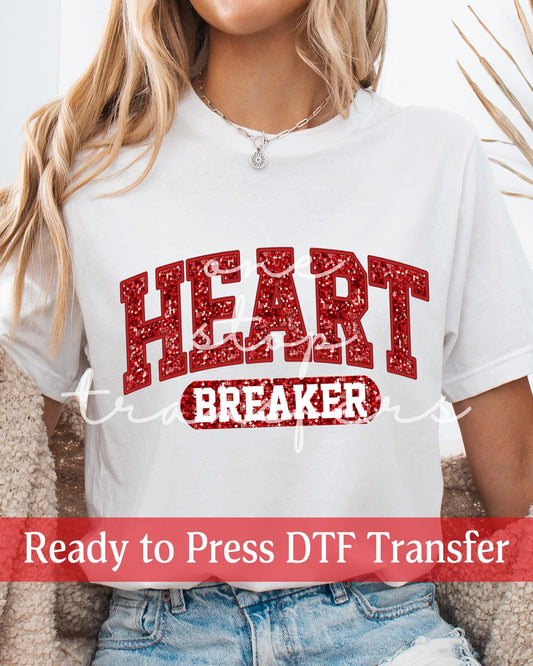 Valentine's Day Heart Breaker Faux Glitter Faux Embroidery - Ready to Press DTF Transfers