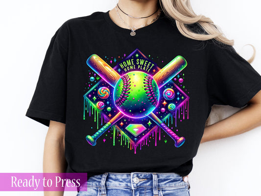 Neon Baseball Home Sweet Home Plate Ice Cream Drip - Ready to Press DTF Transfers