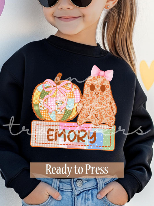 Custom Name Patchwork Pumpkin and Ghost - Ready to Press DTF Transfers