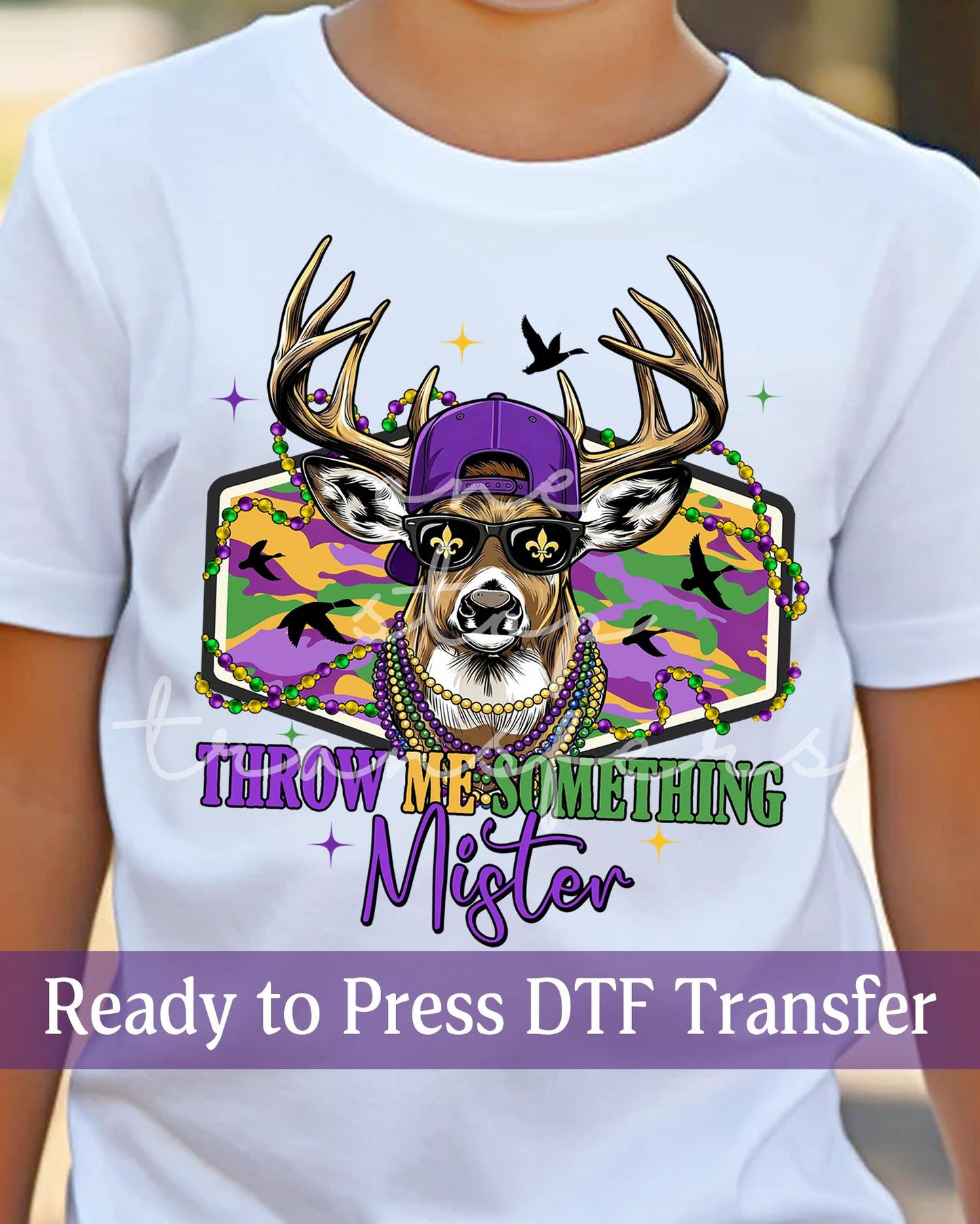 Mardi Gras Country Boy Deer Throw Me Something, Mister - Ready to Press DTF Transfers