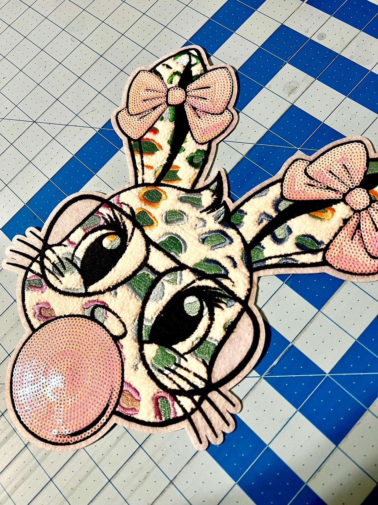Pastel Bunny Blowing Bubble Chenille Sequin Iron On Patch - Ready to Press Patches