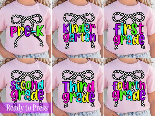 Black and White Checker Coquette Neon School Grades - Ready to Press DTF Transfers