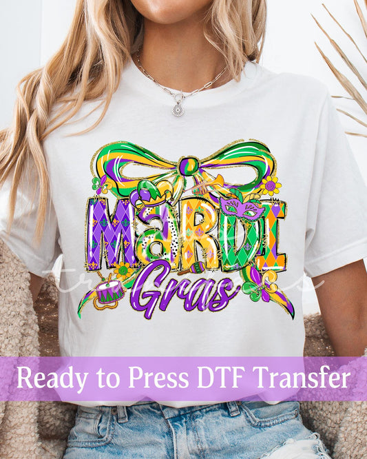 Mardi Gras Preppy Watercolor Coquette - Ready to Press DTF Transfers