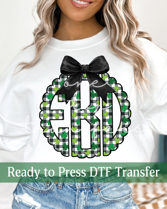 Black Coquette Gingham Clovers Monogram - Ready to Press DTF Transfers