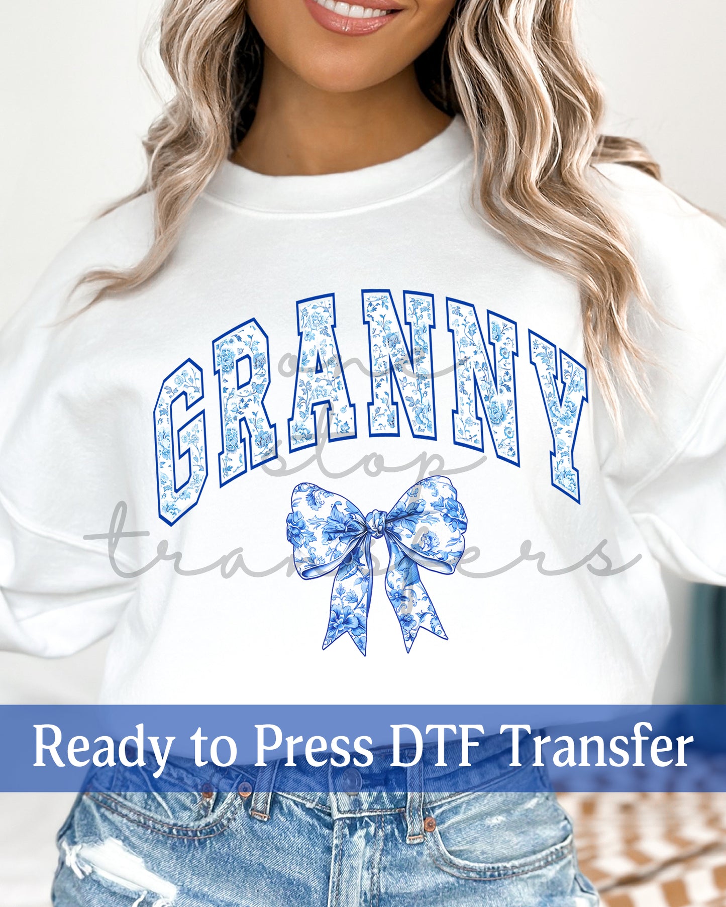 Blue Chinoiserie Coquette Grandma, Granny, Nanny - Ready to Press DTF Transfers