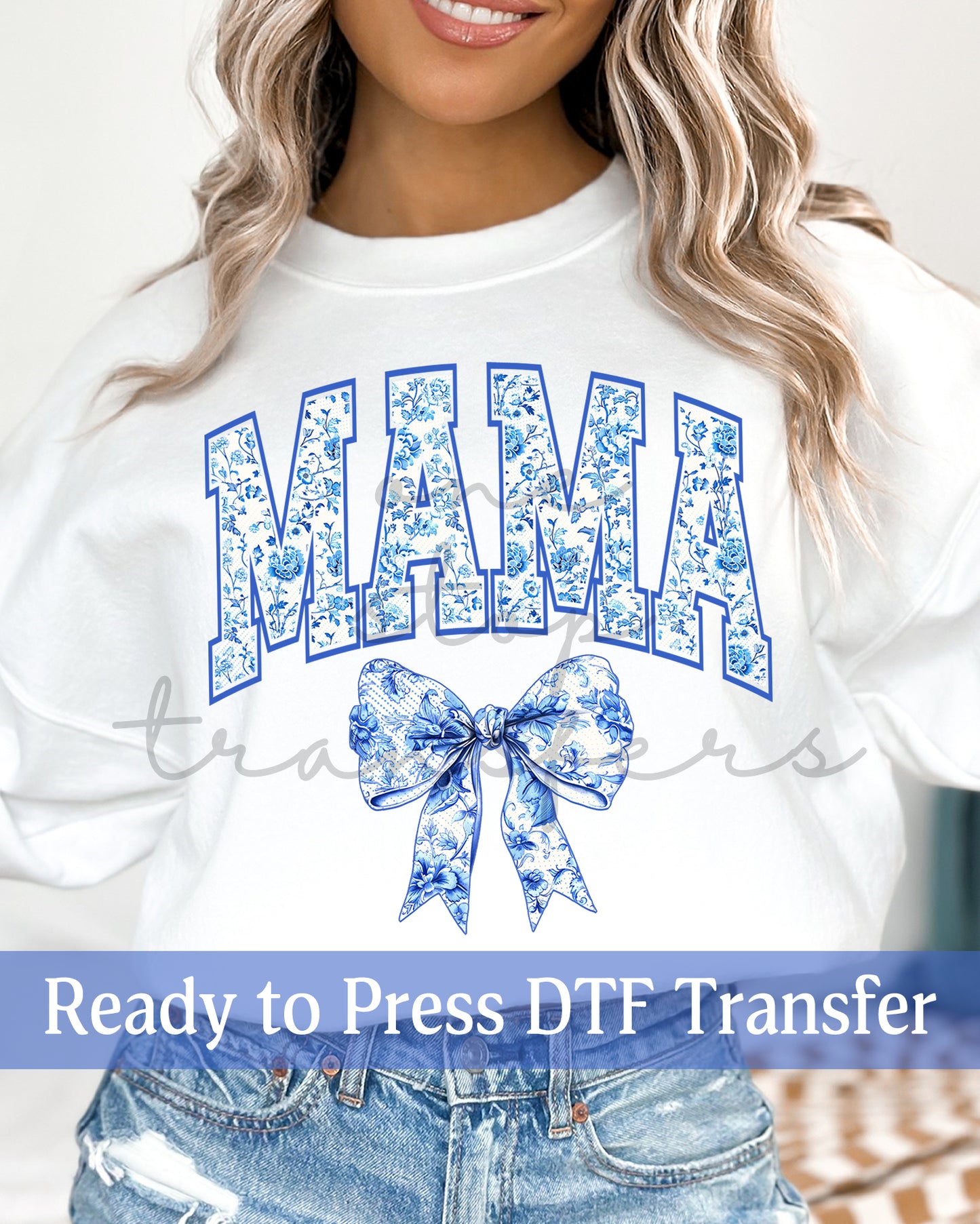 Blue Chinoiserie Coquette Mama, Mom, Wifey - Ready to Press DTF Transfers