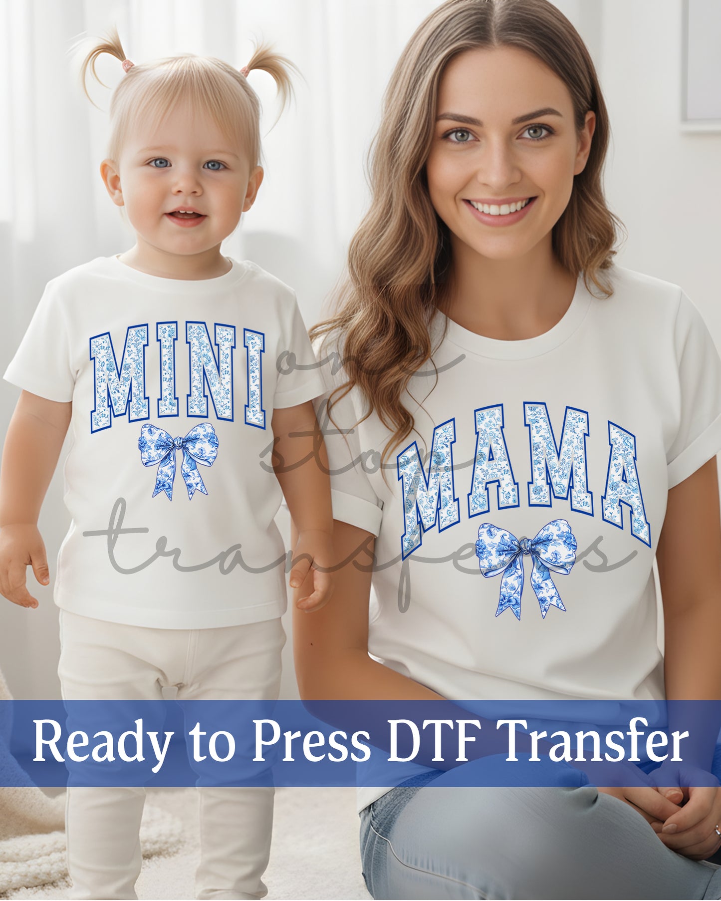 Blue Chinoiserie Coquette Mama, Mini - Ready to Press DTF Transfers