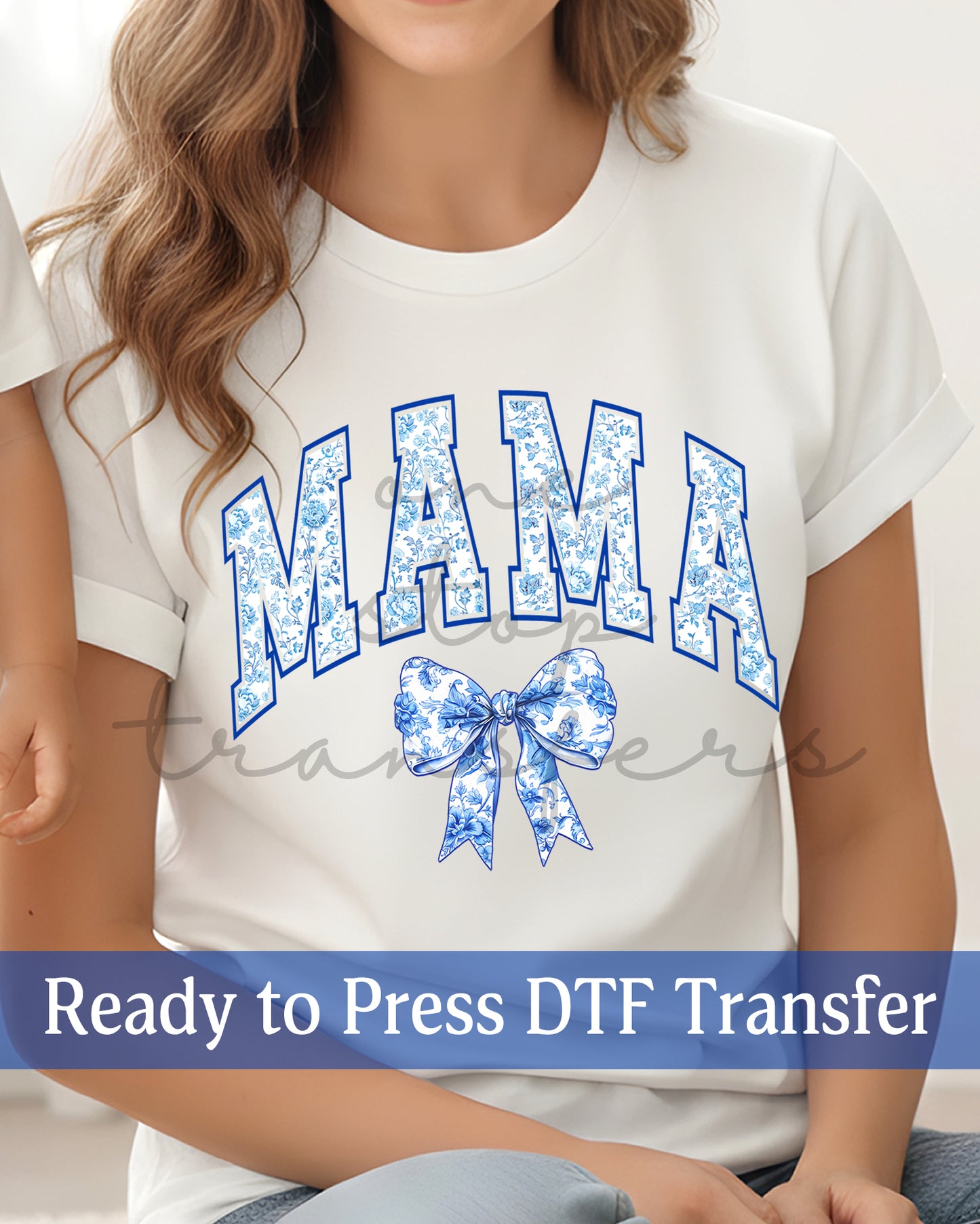 Blue Chinoiserie Coquette Mama, Mini - Ready to Press DTF Transfers
