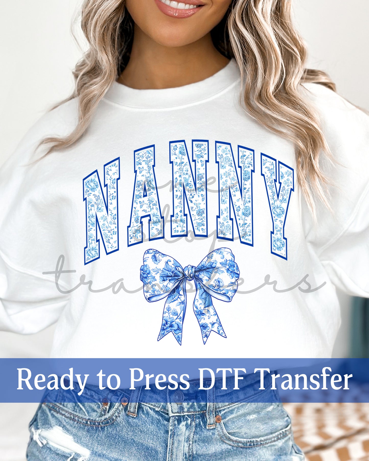 Blue Chinoiserie Coquette Grandma, Granny, Nanny - Ready to Press DTF Transfers