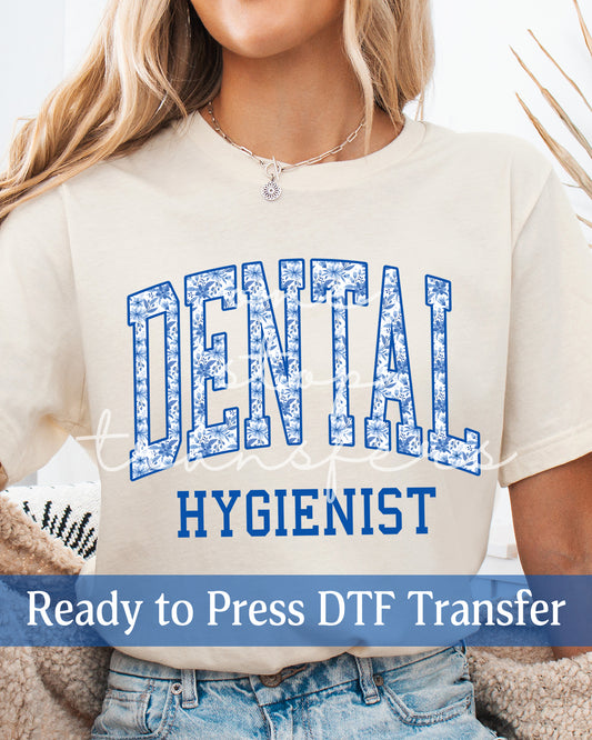 Blue Chinoiserie Dental Hygienist - Ready to Press DTF Transfers