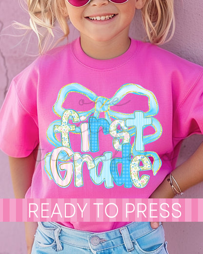 Pre-K - 4th Grade Blue Coquette School Grades - Ready to Press DTF Transfers