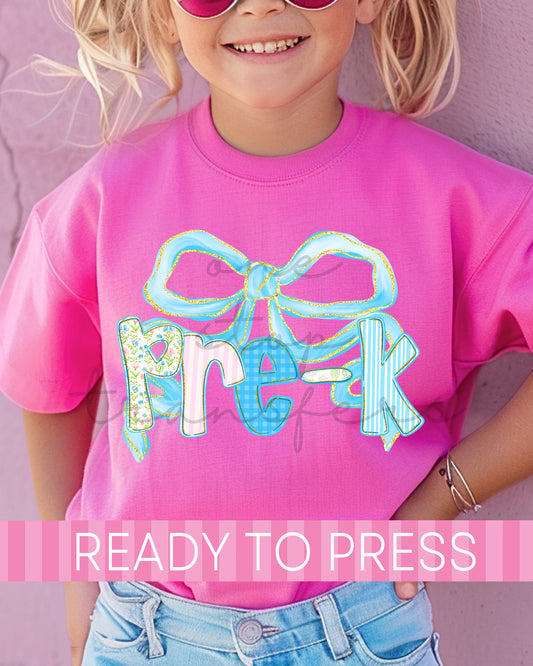Pre-K - 4th Grade Blue Coquette School Grades - Ready to Press DTF Transfers