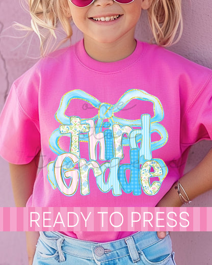 Pre-K - 4th Grade Blue Coquette School Grades - Ready to Press DTF Transfers