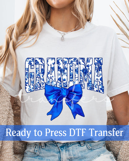 Blue Varsity Chinoiserie Grandma, Mama - Ready to Press DTF Transfers