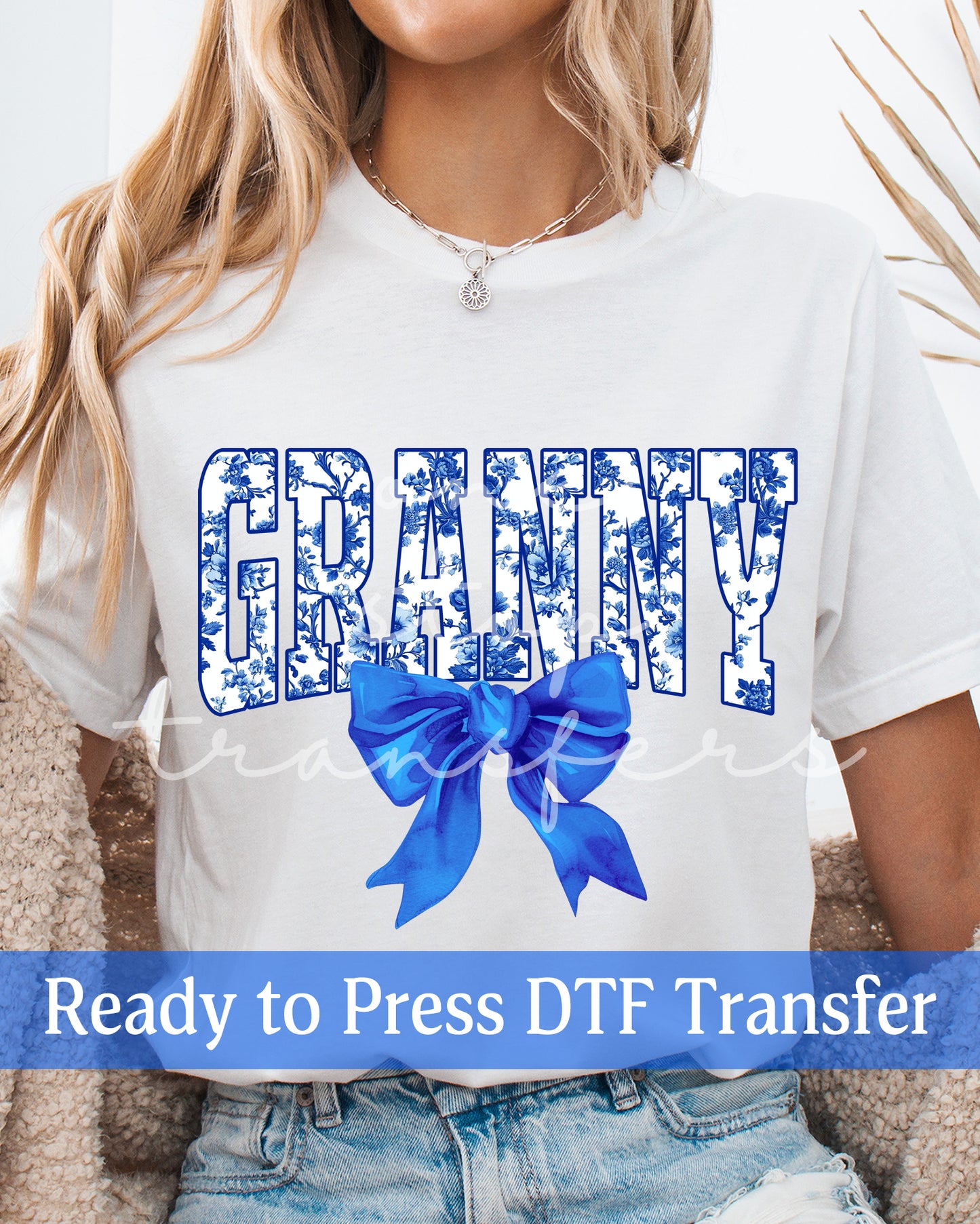 Blue Varsity Chinoiserie Granny, Mimi - Ready to Press DTF Transfers