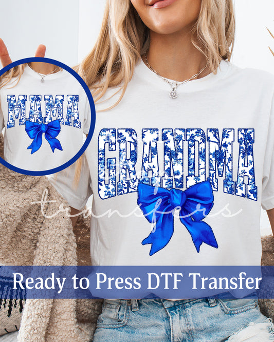 Blue Varsity Chinoiserie Grandma, Mama - Ready to Press DTF Transfers