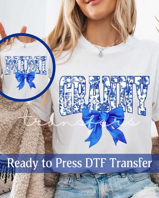 Blue Varsity Chinoiserie Granny, Mimi - Ready to Press DTF Transfers