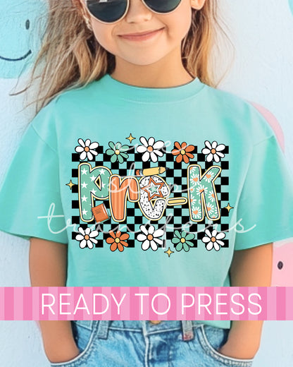 Pre-K - 4th Grade Boho Floral Checker School Grades - Ready to Press DTF Transfers