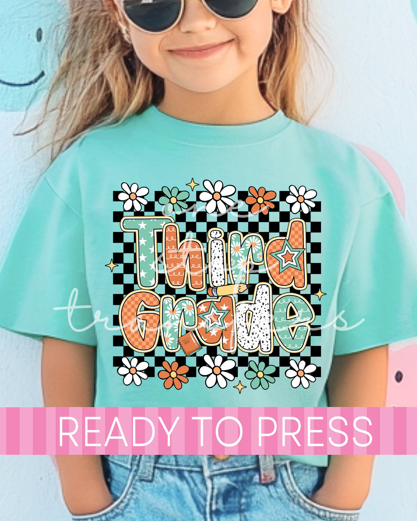 Pre-K - 4th Grade Boho Floral Checker School Grades - Ready to Press DTF Transfers