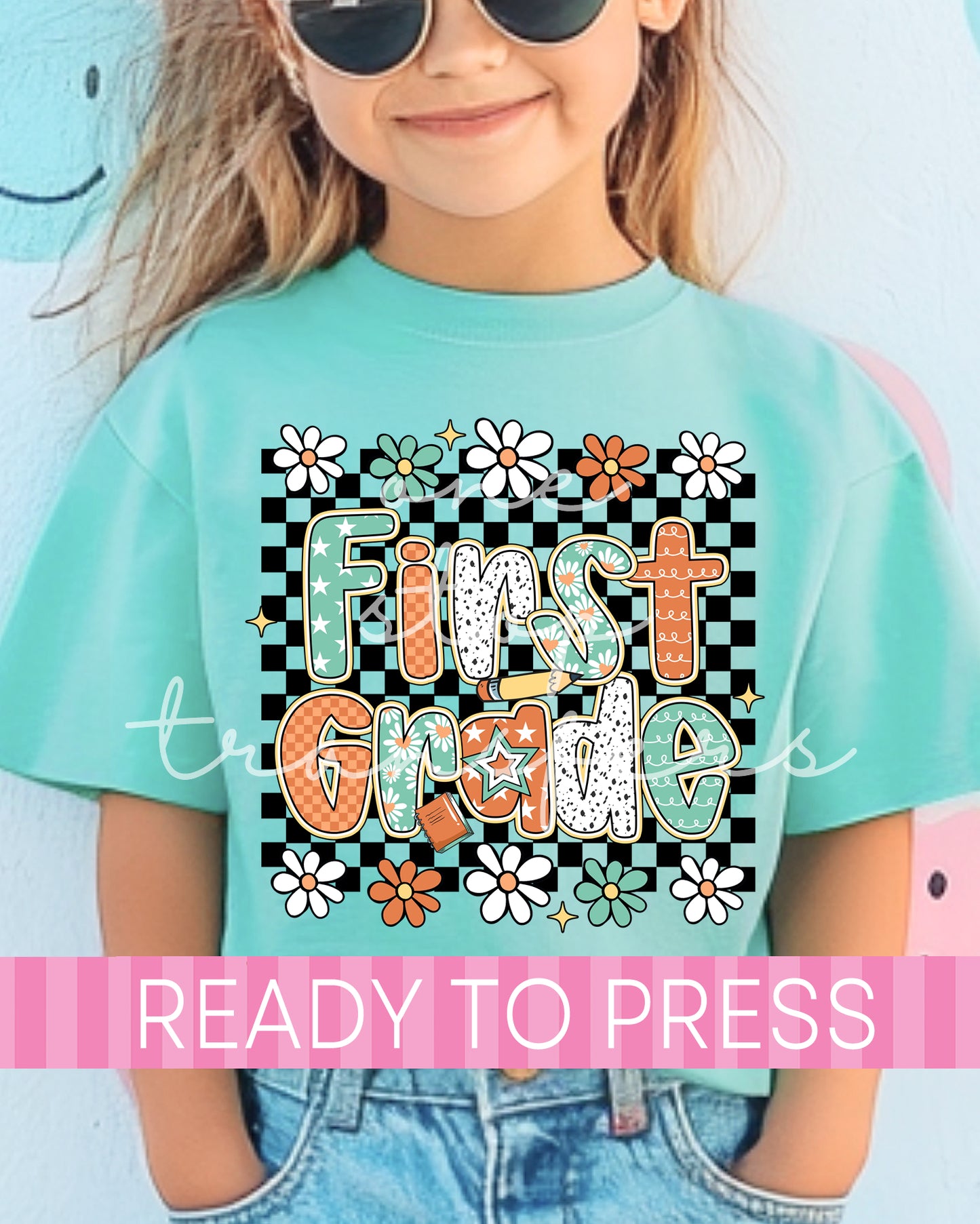 Pre-K - 4th Grade Boho Floral Checker School Grades - Ready to Press DTF Transfers
