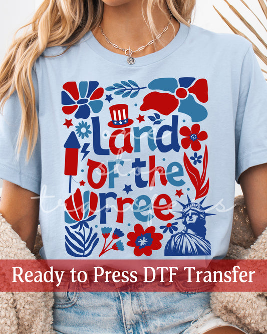 Boho Floral Land Of The Free - Ready to Press DTF Transfers
