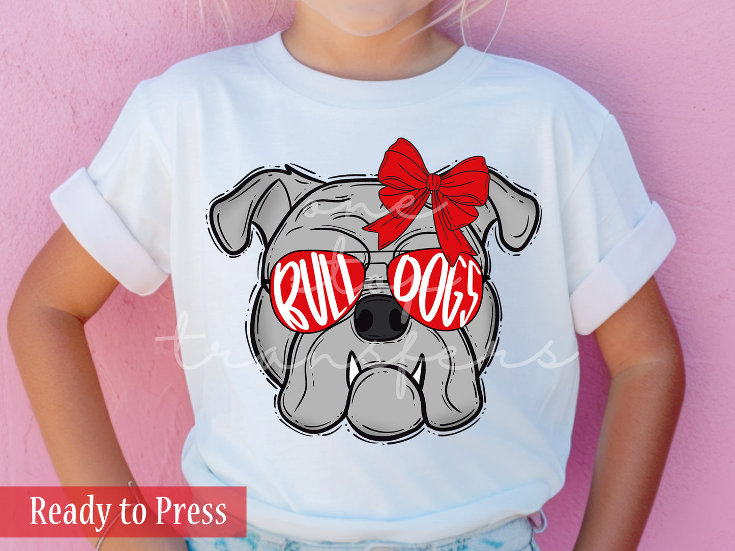 Preppy Bulldog Mascot with Bow - Ready to Press DTF Transfers