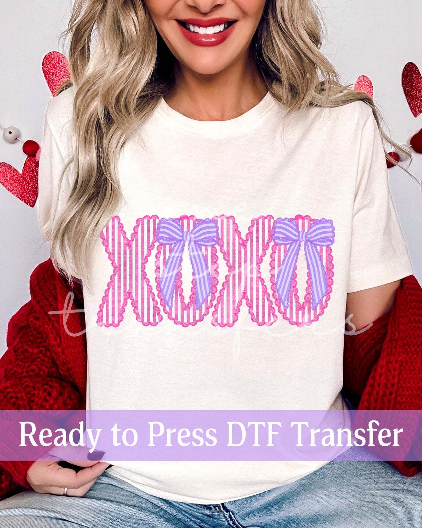 Valentine's Day Shabby Chic Preppy Coquette XOXO - Ready to Press DTF Transfers
