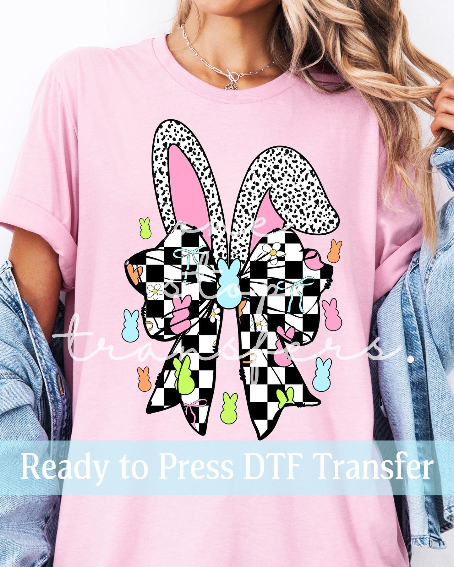 Coquette Checker Easter Bunny Ears - Ready to Press DTF Transfers