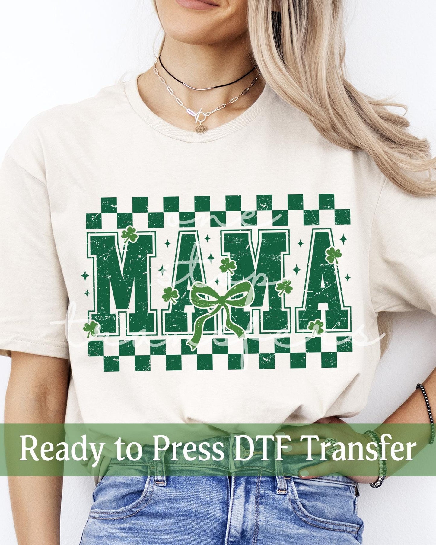 St. Patrick's Day Coquette Checker Varsity MAMA - Ready to Press DTF Transfers