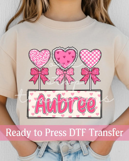 Valentine's Day Custom Name Lollipop Valentine Hearts - Ready to Press DTF Transfers