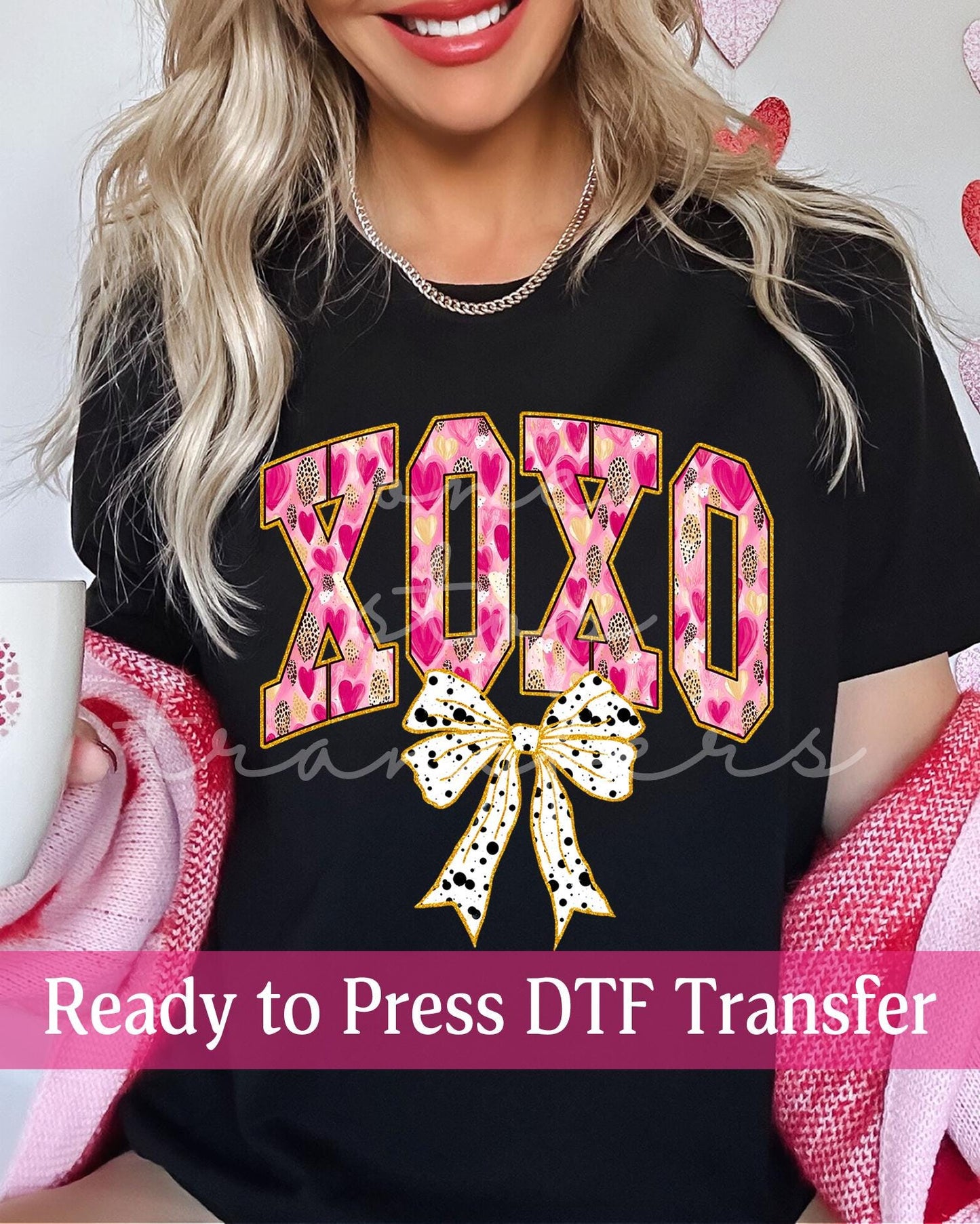 Valentine's Day Coquette Pink Heart Varsity XOXO - Ready to Press DTF Transfers