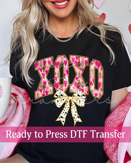 Valentine's Day Coquette Pink Heart Varsity XOXO - Ready to Press DTF Transfers