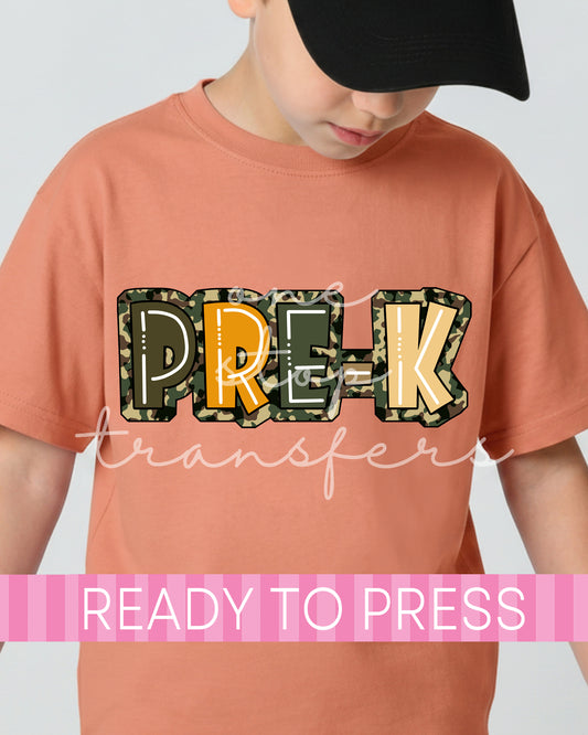 Pre-K - 5th Grade Camo Bubble School Grades - Ready to Press DTF Transfers