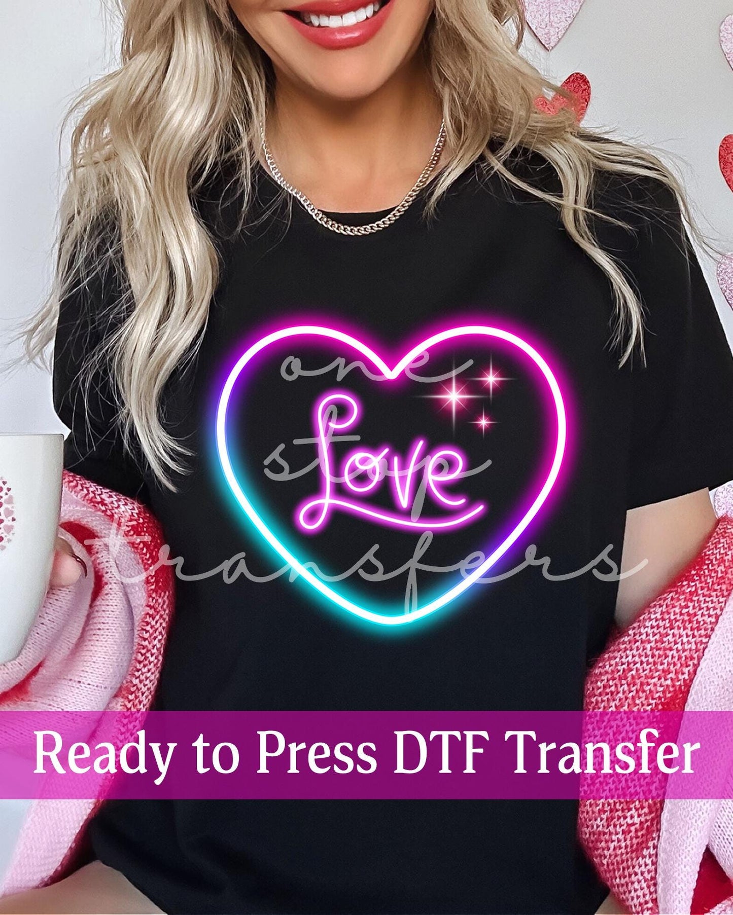 Valentine's Day Neon Love Heart - Ready to Press DTF Transfers