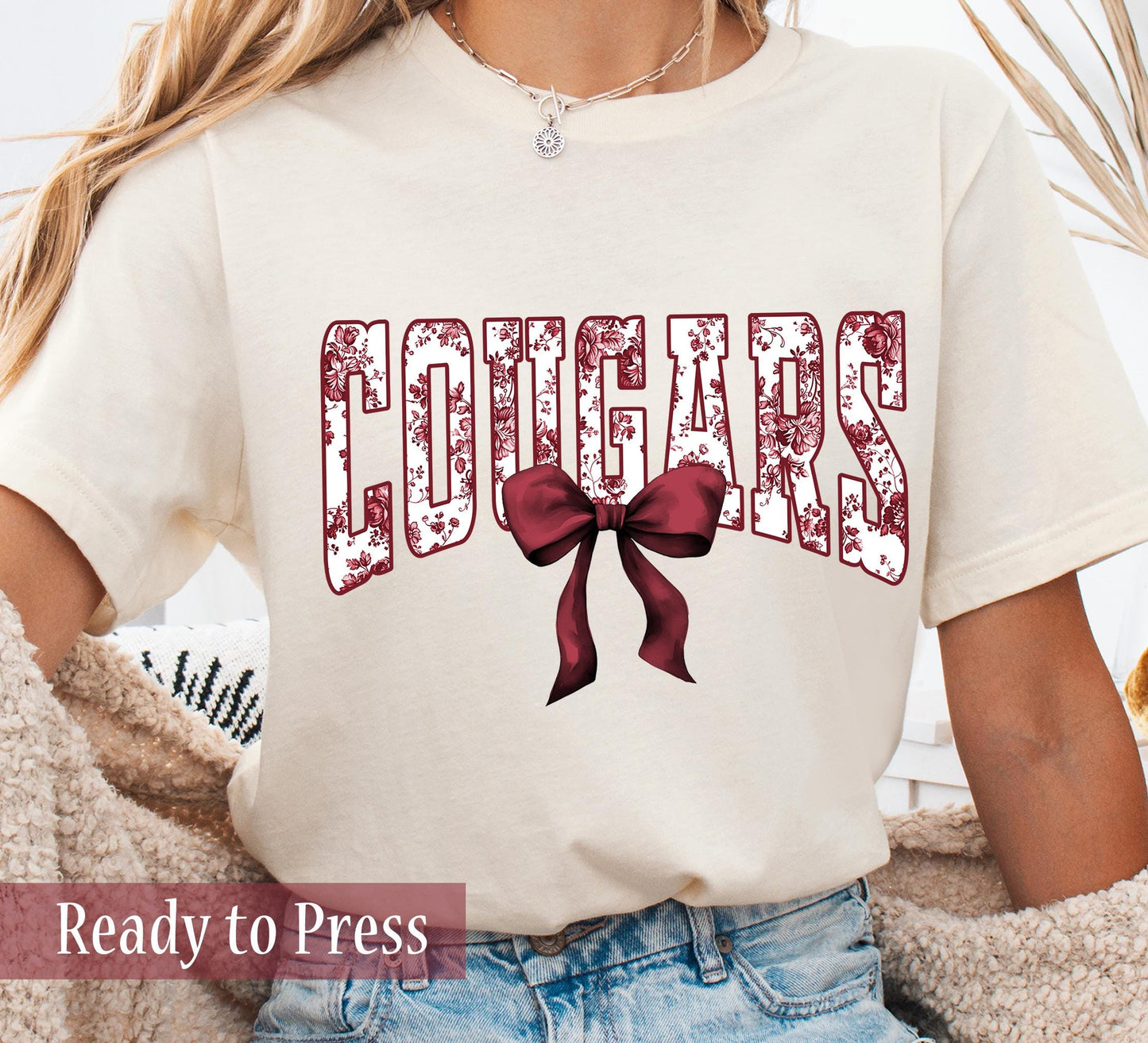 Coquette Chinoiserie Varsity COUGARS - Ready to Press DTF Transfers