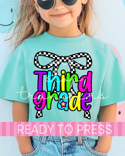 Pre-K - 4th Grade Checker Coquette Neon School Grades - Ready to Press DTF Transfers